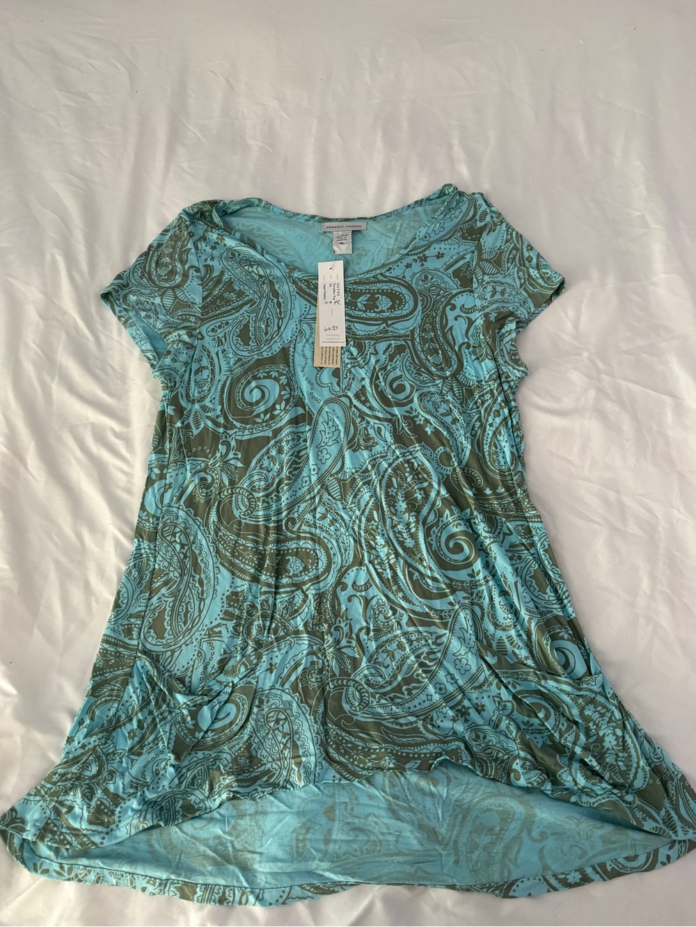 Nomadic Traders NWT Hand Batik Aqua Paisley Paradiso Tunic Top XL